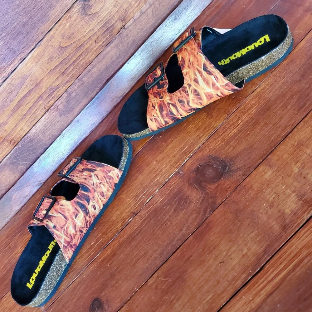 Loudmouth‎ Sandals Slides Men 11 Fire Flames Frankie Buckle Slip On Casual Beach
